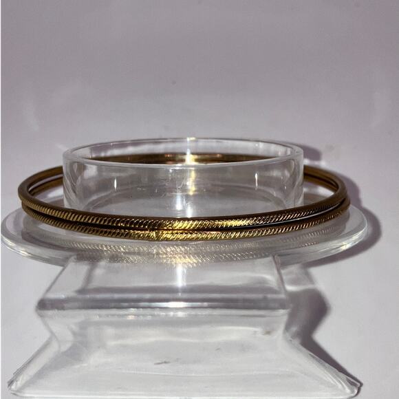 Two Textured Thin Gold-Tone 2.75" Bangles! - Picture 3 of 6
